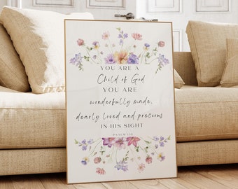Psalm 139 Floral Scripture Print: Christian Wall Art (Digital Download)
