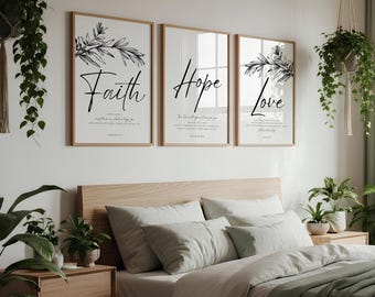 Set of 3 Faith Hope Love Prints, Hebrews 11, Jeremiah 29 11, John 3 16, Scripture Wall Art, Scripture Home Decor,  Christian Wall Art Prints