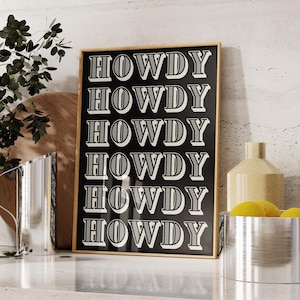 Retro Howdy Poster Vintage Western Wall Art Typography Print Southern Home Decor Wild West Print Black Howdy Art Digital Download 1 Print