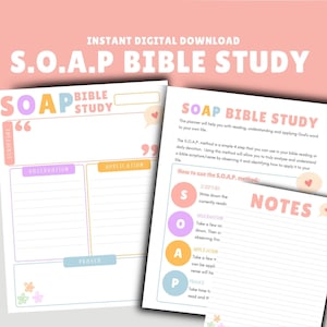 Plantilla de diario de estudio bíblico SOAP imprimible, método SOAP, mapeo de versículos bíblicos, guía de diario de estudio bíblico, plantilla de estudio bíblico de 8,5 x 11 pulgadas