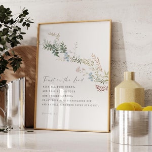Proverbi 3:5 Confida nel Signore con tutto il tuo cuore Versetti della Bibbia Arte murale delle Scritture Arte murale moderna delle Scritture Arte murale stampabile Regalo