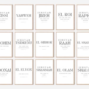 Hebrew Names of God printable, Set of 15 bundle wall art, Names of God, Jehovah Jireh Minimalist wall art bible verse wall art