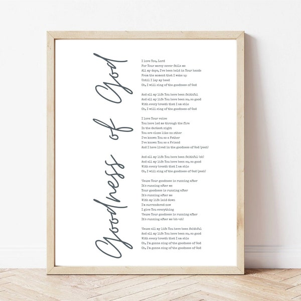 Goodness of God Lyric Printable, Christian Wall Decor, Praise Song Print, I Will Sing Of The Goodness Of God, Digital Instant Download