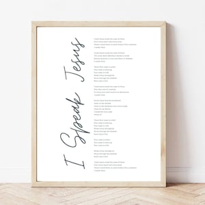 I Speak Jesus Lyric Printable, Christian Wall Decor, Praise Song Print