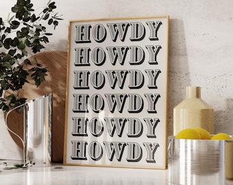 Retro Howdy Print: Vintage Western Typography Art (Digital Download)