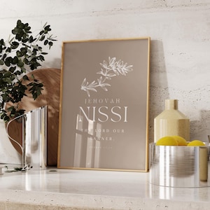 Jehovah Nissi Names of God print wall art Hebrew El Roi Yahweh jireh Rapha Nissi Shalom Minimalist wall art bible verse