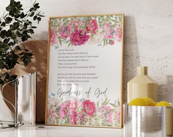 Christelijke bloemenkunst aan de muur, Goodness of God-teksten (digitale download)
