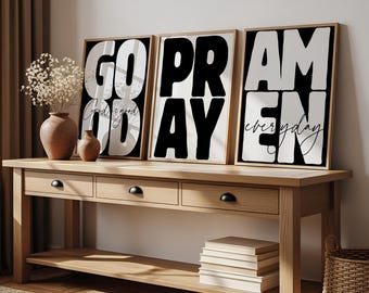 Set of 3 Amen Everyday Print, Pray Print, Christian Wall Art, Faith Quote Poster, Minimal Scripture Print, Contemporary Christian Wall Art