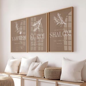 Set of 3 Hebrew Names of God Prints, Yahweh El Roi Shalom Christian wall art, Names of God,  Minimalist Wall Art, Bible Verse Wall Art