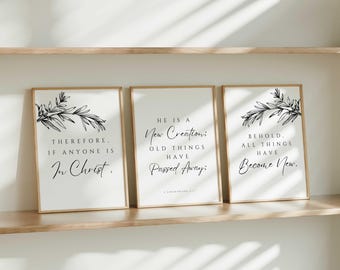 Set of 3  Scripture Print, 2 Corinthians 5:17, Christian Home Decor, New Creation Print, Scripture Wall Art, Home Decor, Minimalist Wall Art