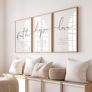 Set of 3 Faith Hope Love Bible Verse Wall Art Prints Scripture Home Decor Hebrews 11 Jeremiah 29 John 3 16 Christian Decor Scripture Art