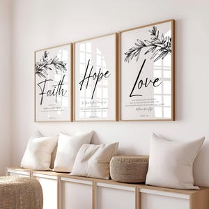 Set of 3 Faith Hope Love Bible Verse Wall Art Prints Scripture Wall Art Hebrews 11 Jeremiah 29 John 3 16 Christian Home Decor Christian Art