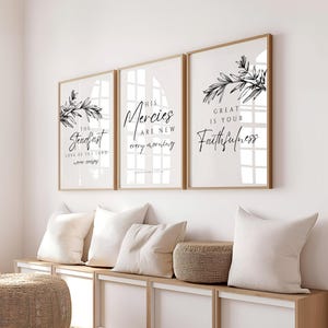 Set di 3 stampe artistiche da parete con versetti biblici di Lamentazioni 3:22-23, decorazioni per la casa cristiane, decorazioni murali con le Scritture (download digitale)