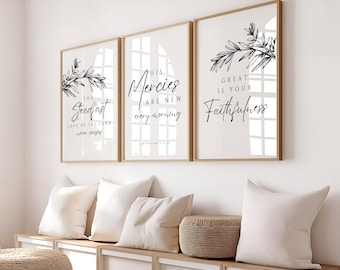 Set of 3 Lamentations 3:22-23 Scripture Wall Art Prints, Steadfast Love of the Lord Print, Christian Home Decor, Scripture Gallery Wall Art