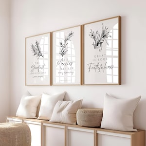 Set of 3 Lamentations 3:22-23, &quot;The steadfast love of the Lord&quot;, Bible Verse Wall Art, Scripture Wall Art, Christian Wall Art, Home Decor