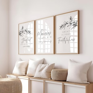 Set of 3 Lamentations 3:22-23, &quot;The steadfast love of the Lord&quot;, Bible Verse Wall Art, Scripture Wall Art, Christian Wall Art, Home Decor