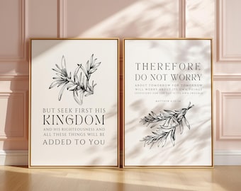 Set of 2 Matthew 6:33-34 But Seek First the Kingdom of God Bible Verse Printable Scripture Wall Decor Christian Gift Christian Wall Art