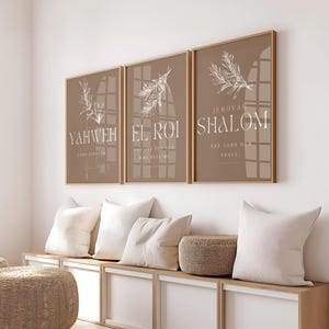 Set of 3 Hebrew Names of God Prints, Yahweh El Roi Shalom Christian wall art, Names of God,  Minimalist Wall Art, Bible Verse Wall Art