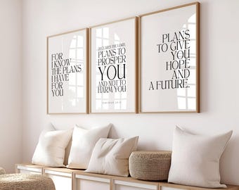 Set of 3 Jeremiah 29:11 For I know, Bible Verse Wall Art, Scripture Printable, Christian Art, Jesus Wall Art, Christian Home Decor, God Art