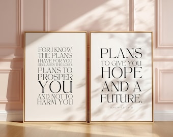 Set of 2 Jeremiah 29:11 For I Know Print, Scripture Wall Art, Christian Wall Art, Christian Home Decor, Scripture Home Decor, Bible Wall Art