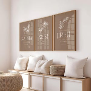 Set of 3 Hebrew Names of God Printable, Christian wall art, Jireh Rapha Nissi, Names of God,  Minimalist wall art, bible verse wall art