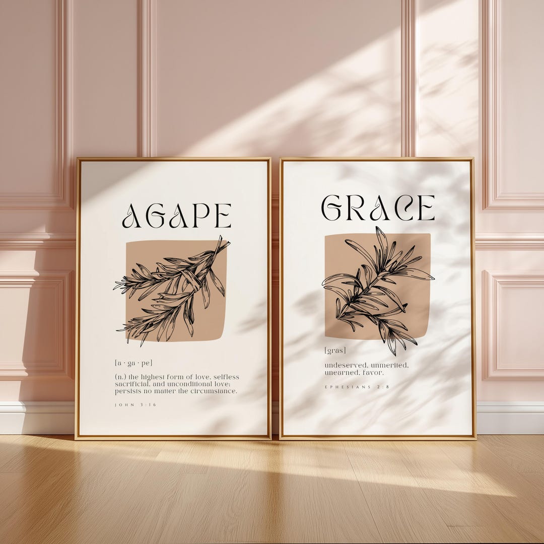 Agape & Grace Christian Wall Art Prints, Minimalist Scripture (digital ...