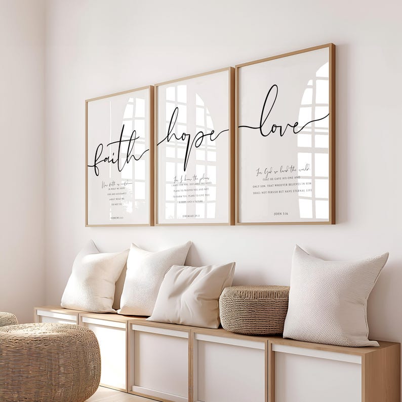 Set of 3 Faith Hope Love Bible Verse Wall Art Prints Scripture Home ...