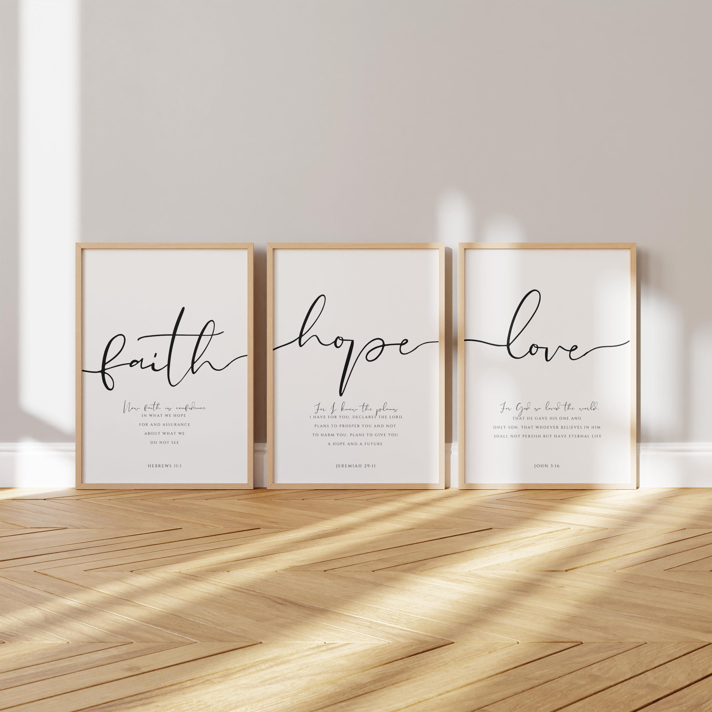 Set of 3 Faith Hope Love Bible Verse Wall Art Prints Scripture Home ...