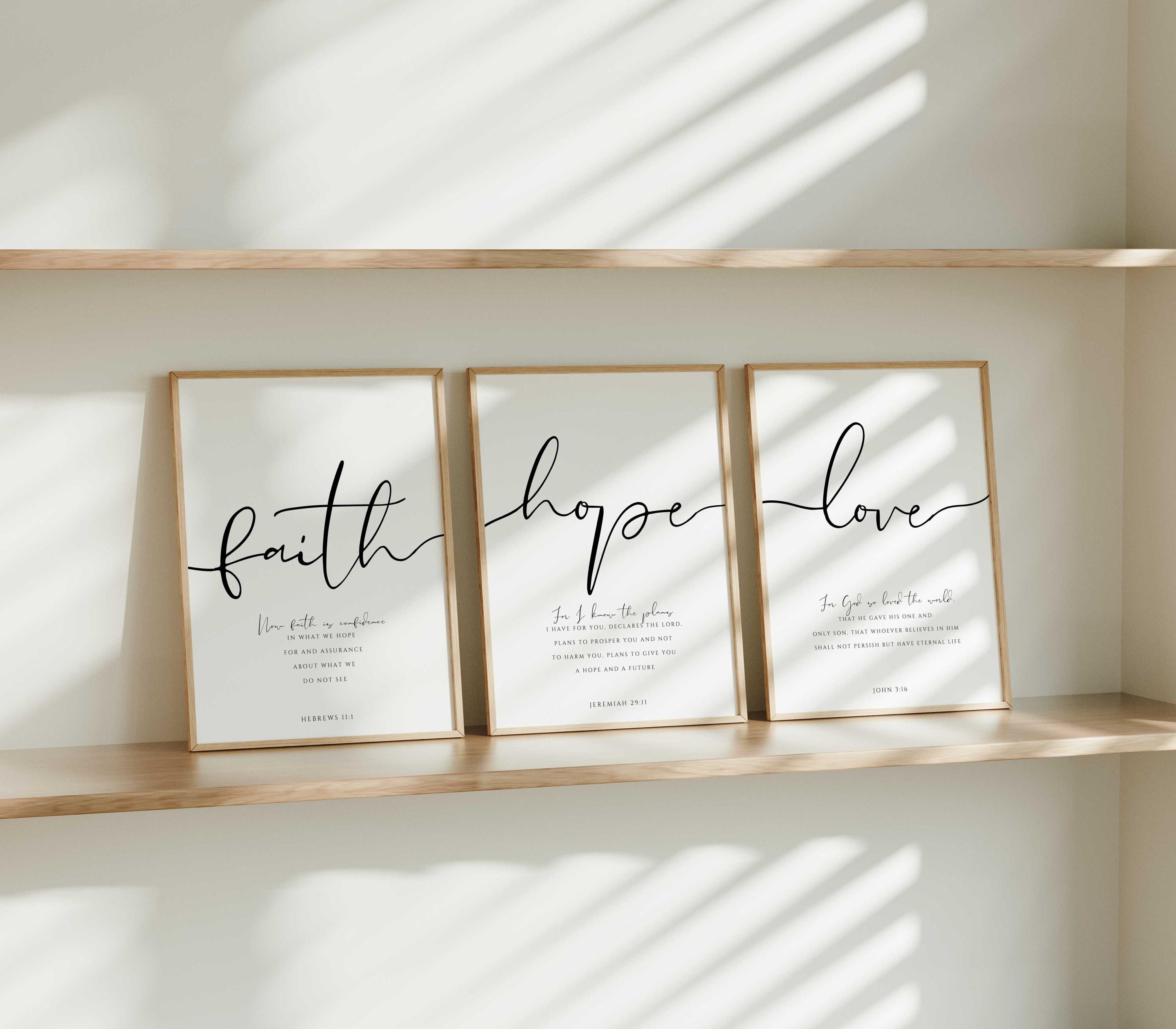 Set of 3 Faith Hope Love Bible Verse Wall Art Prints Scripture Home ...