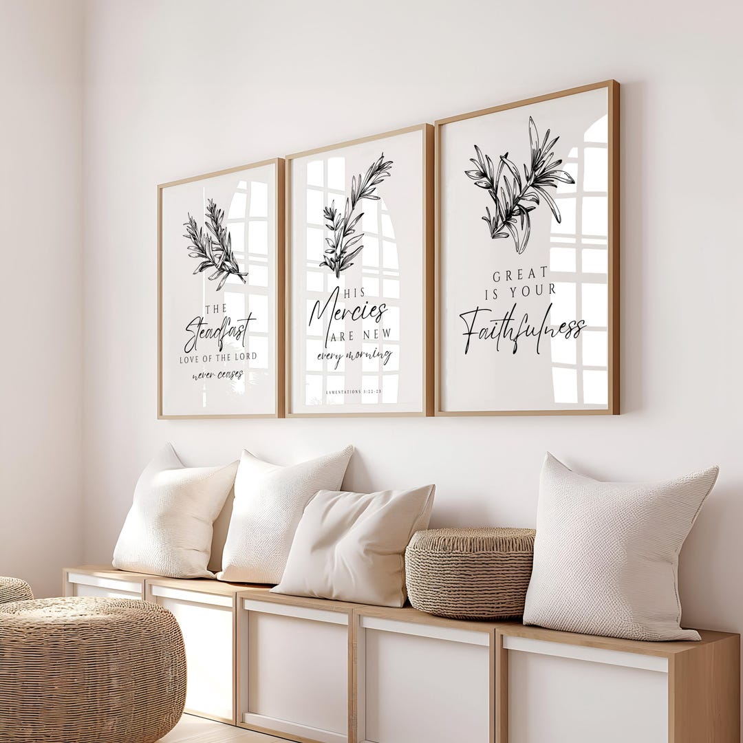 Set of 3 Lamentations 3:22-23 Scripture Wall Art Christian Home Wall ...