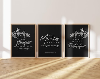 Set of 3 Lamentations 3:22-23 Scripture Wall Art Prints Christian Home Decor Scripture Print Bible Verse Wall Art (Digital Download)
