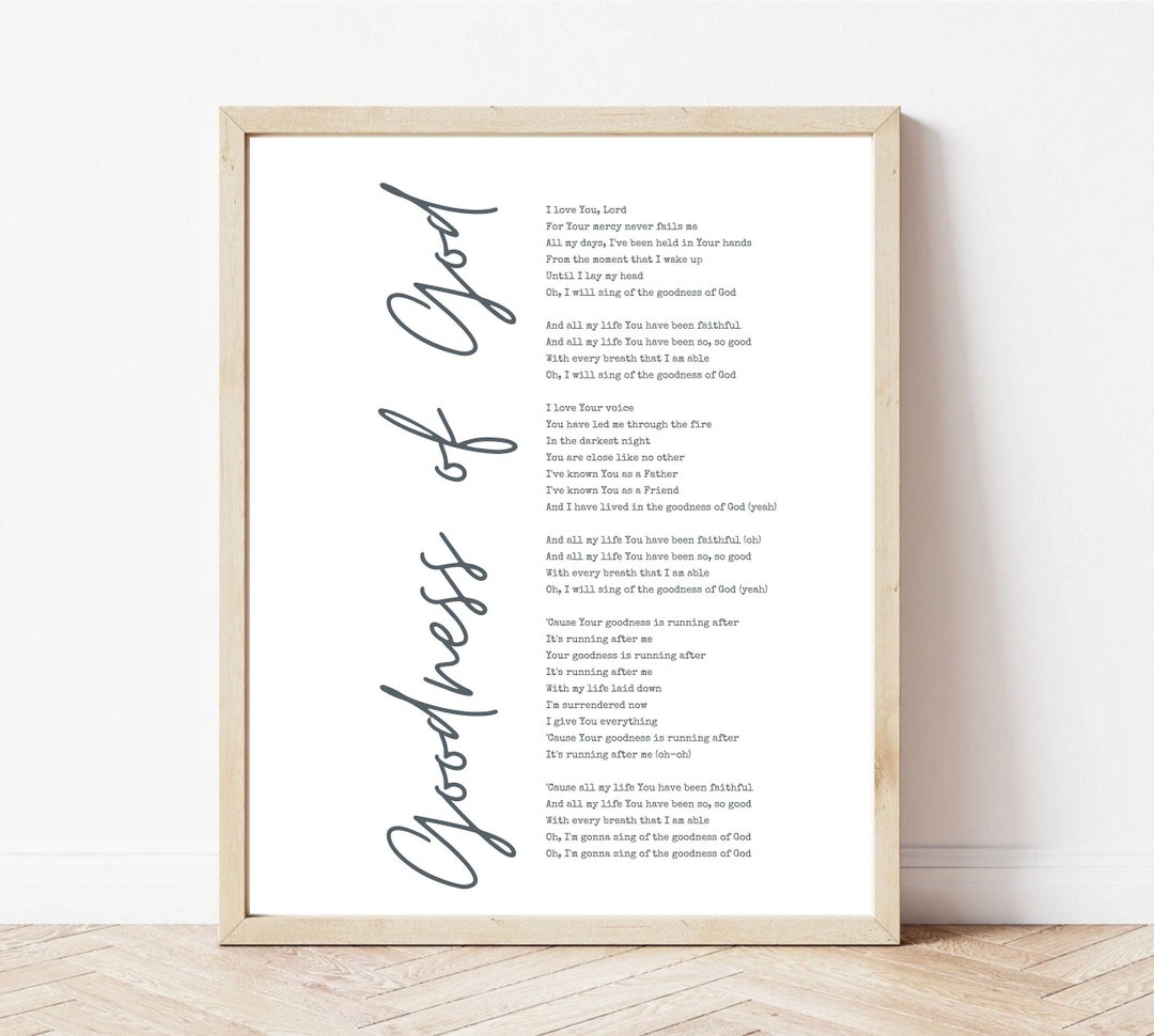 Goodness of God Lyric Printable Christian Wall Decor Praise Song Goodness of God Lyric Printable Christian Wall Decor Praise Song