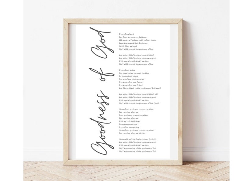 Goodness of God Lyric Printable Christian Wall Decor Praise Song Goodness of God Lyric Printable Christian Wall Decor Praise Song