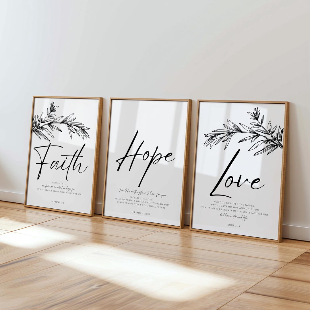 Faith Hope Love Scripture Art Prints, Christian Home Decor (digital ...
