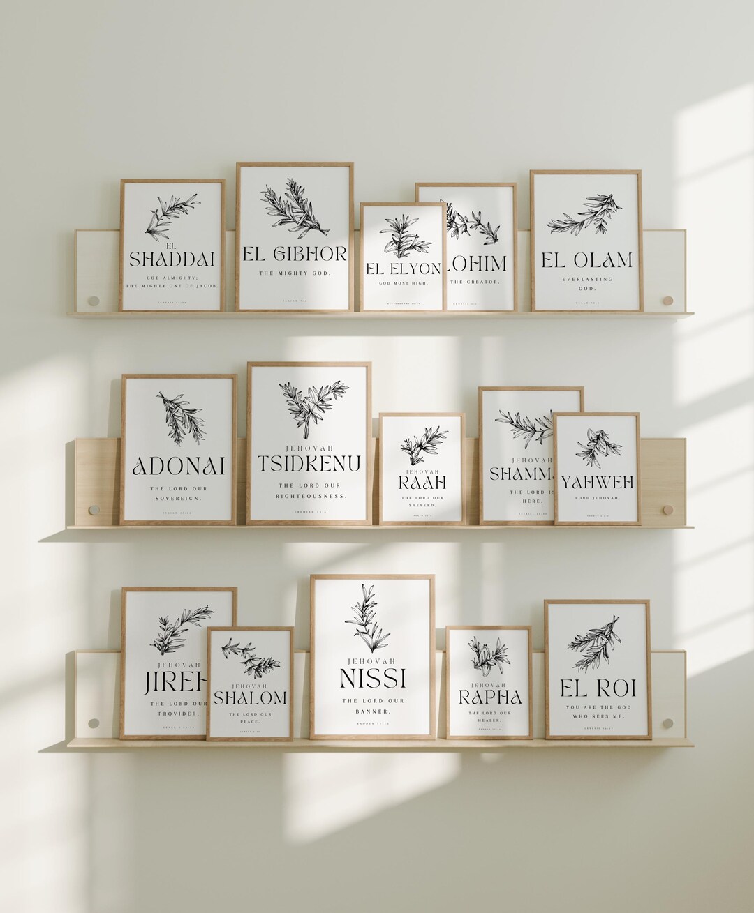 Set of 15 Hebrew Names of God Printable Christian Wall Art Hebrew Names ...