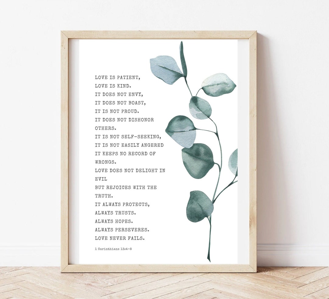 1 Corinthians 13:4-8 Love is Patient Love is Kind Bible Verse Print ...