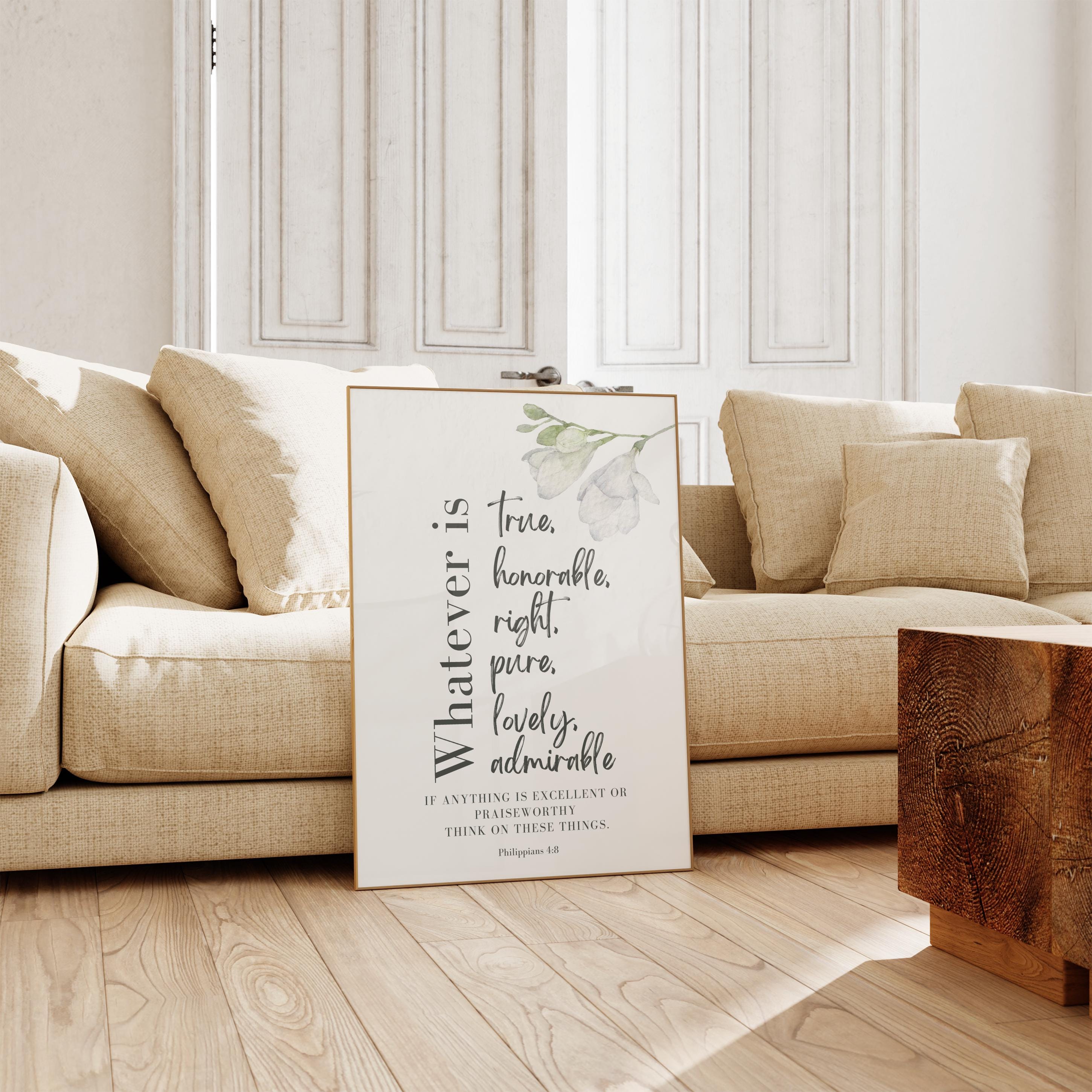 Philippians 4:8 Whatever is True Bible Verse Wall Art Baptism Gift Modern Scripture Wall Art Printable Farmhouse Decor bible verse sign