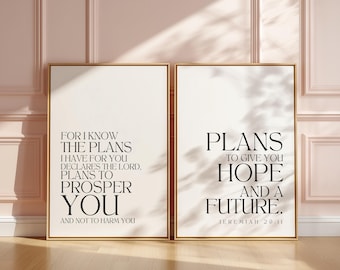 Set of 2 Jeremiah 29:11 For I Know Scripture Wall Art Print, Christian Wall Art, Christian Home Decor, Jeremiah 29 Bible Verse Wall Art