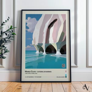 Marble Caves Chile Travel Poster: Abstract Patagonia Wall Art. Available as Giclee Print, Canvas & Framed Canvas | Avv2601