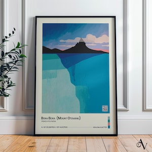 Bora Bora Abstract Travel Print — Mount Otemanu Wall Art | French Polynesia Art Poster | Abstract Ocean Travel Gift |  AuVien Voir Avv7720