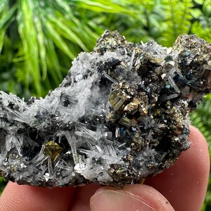 Wonderful Rainbow pyrite,Sphalerite on needles Quartz,natural minerals souvenir crystal gift collection stone,home decor Borieva Bulgaria