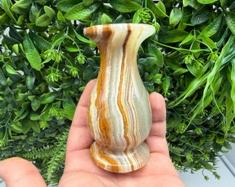 Portavelas de ónix verde natural – Piedra de cristal pulida, decoración para altar de meditación