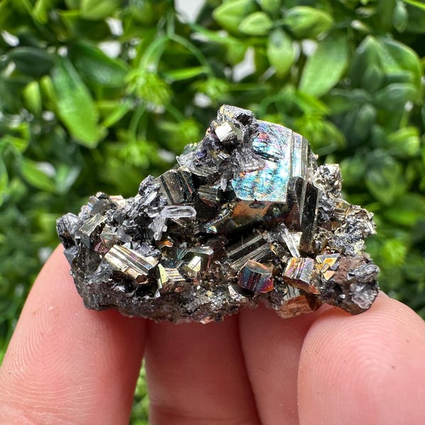 Rainbow Pyrite on Green Quartz, Rare Mineral Specimen, Bulgaria
