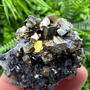 Wonderful Rainbow Pyrite on Sphalerite and Quartz,from Borieva mine,Bulgaria natural minerals souvenir crystal,gift,collectors stone,gift
