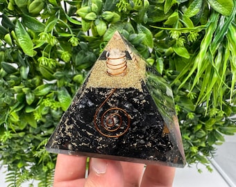 Black Tourmaline Orgonite Pyramid: Handmade Healing Energy Chakra Protection