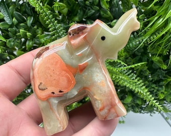Onyx Elephant Figurine: Vintage Marble Stone Home Decor