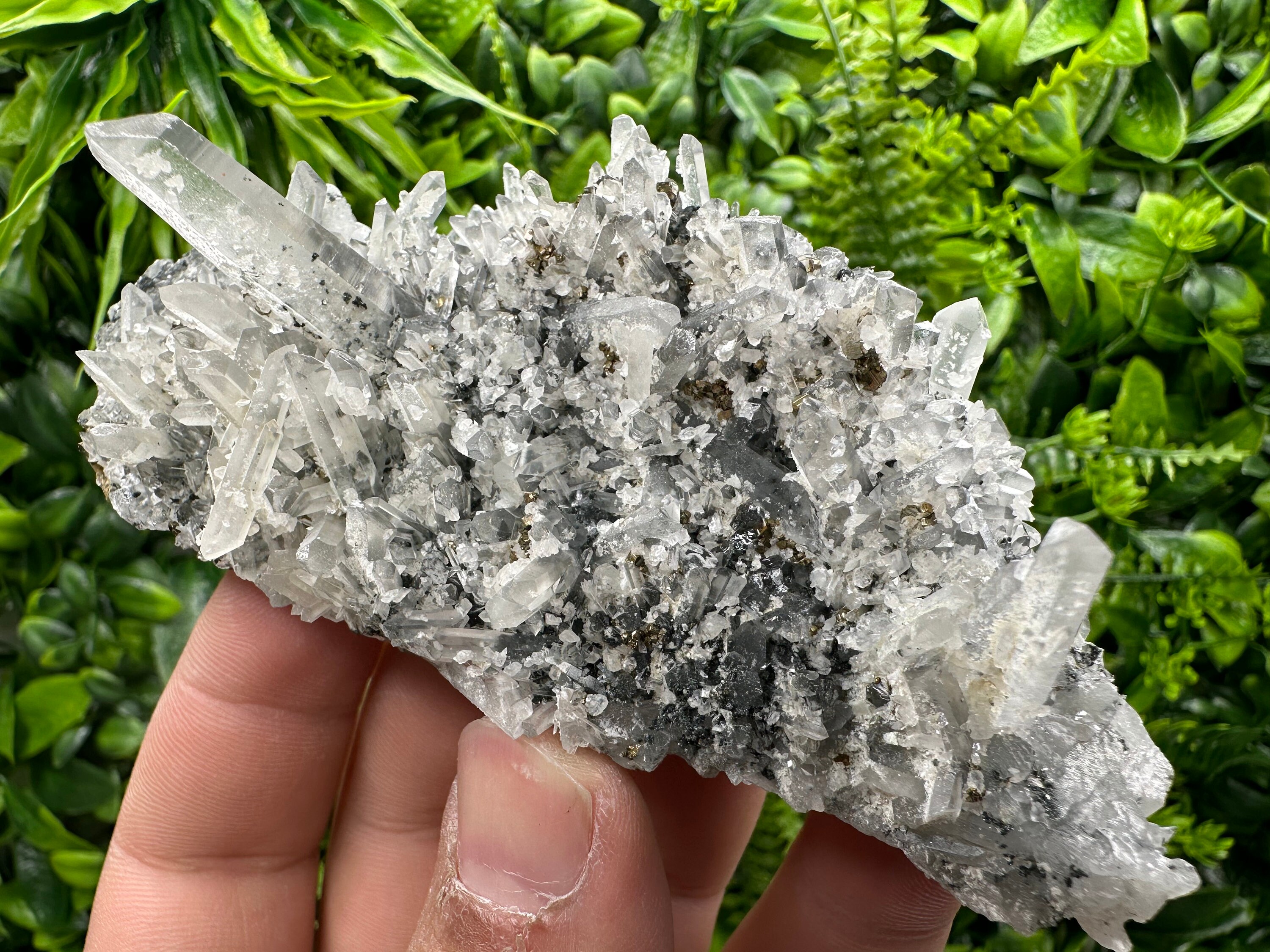Pyrite on Quartz with Calcite, Borieva Mine Crystal Specimen