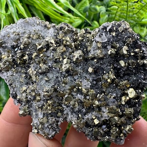 Aesthetic Chalcopyrite whit Sphalerite on Quartz natural minerals souvenir crystal gift collection mineral home decor stone Borieva Bulgaria