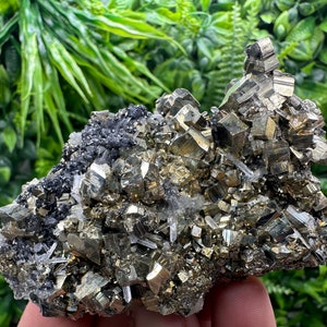 Wonderful Rainbow Pyrite on Sphalerite and Quartz,from Borieva mine,Bulgaria natural minerals souvenir crystal,gift,collectors stone,gift