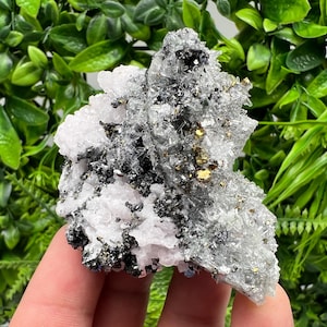Stunning Cgalcopyrite,Galena,Sphalerite,Calcite,on needle Quartz from Borieva mine,Madan,Bulgaria,natural,collectible mineral specimen,gift